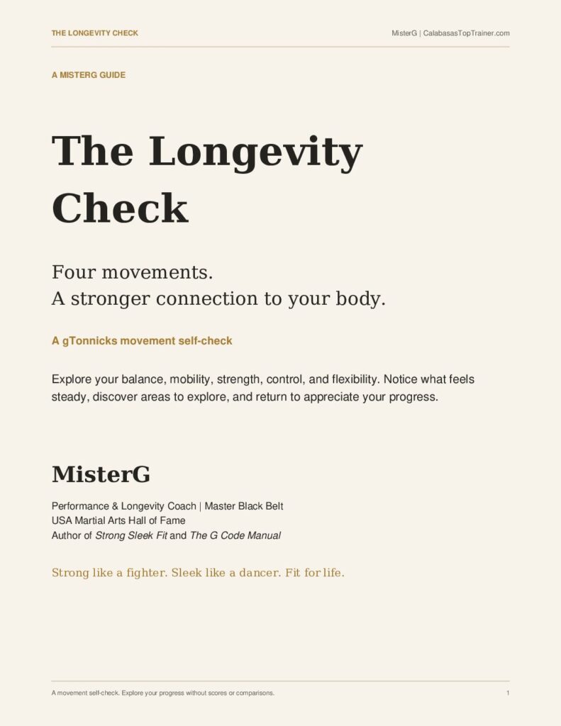 Cover of The Longevity Check, a gTonnicks movement self-check by MisterG